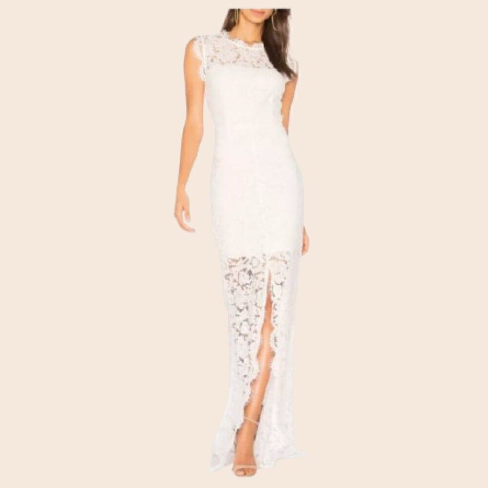 Rachel Zoe Estelle White Lace Cutout Open Back Maxi Wedding Gown Size 4